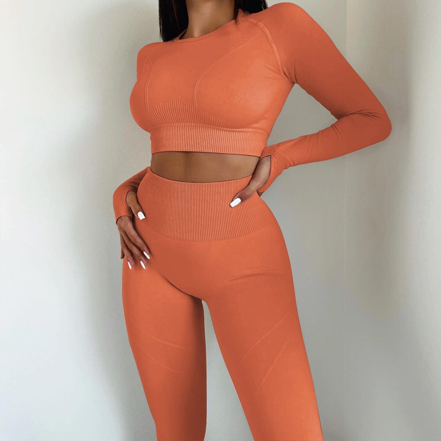 Cojé 2Pcs 'Body Contour' High Waist Seamless Set Cojé Fit Orange S