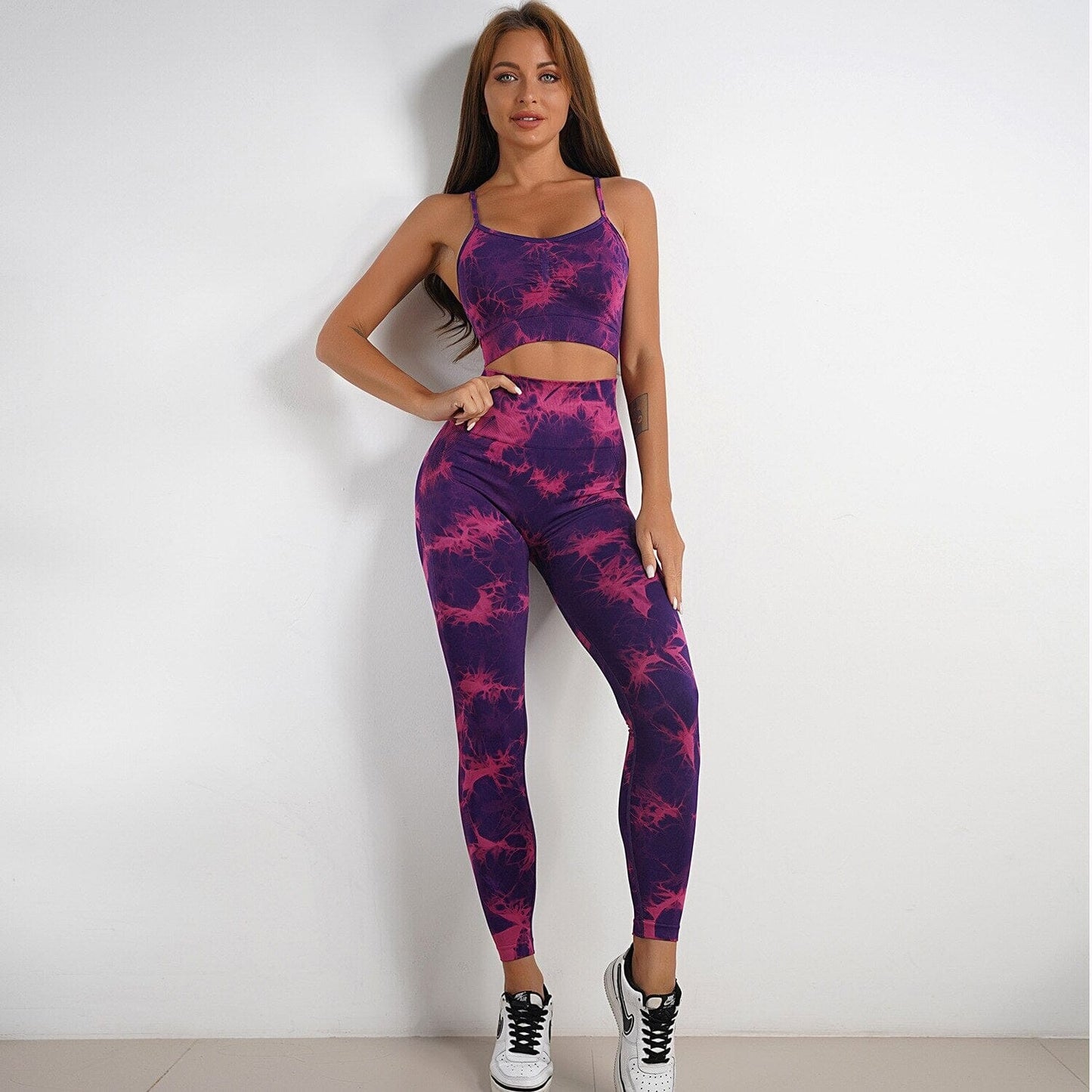 Tie Dye 2 Piece Legging Set- "High Waist" Cojé Fit Purple pant suit S